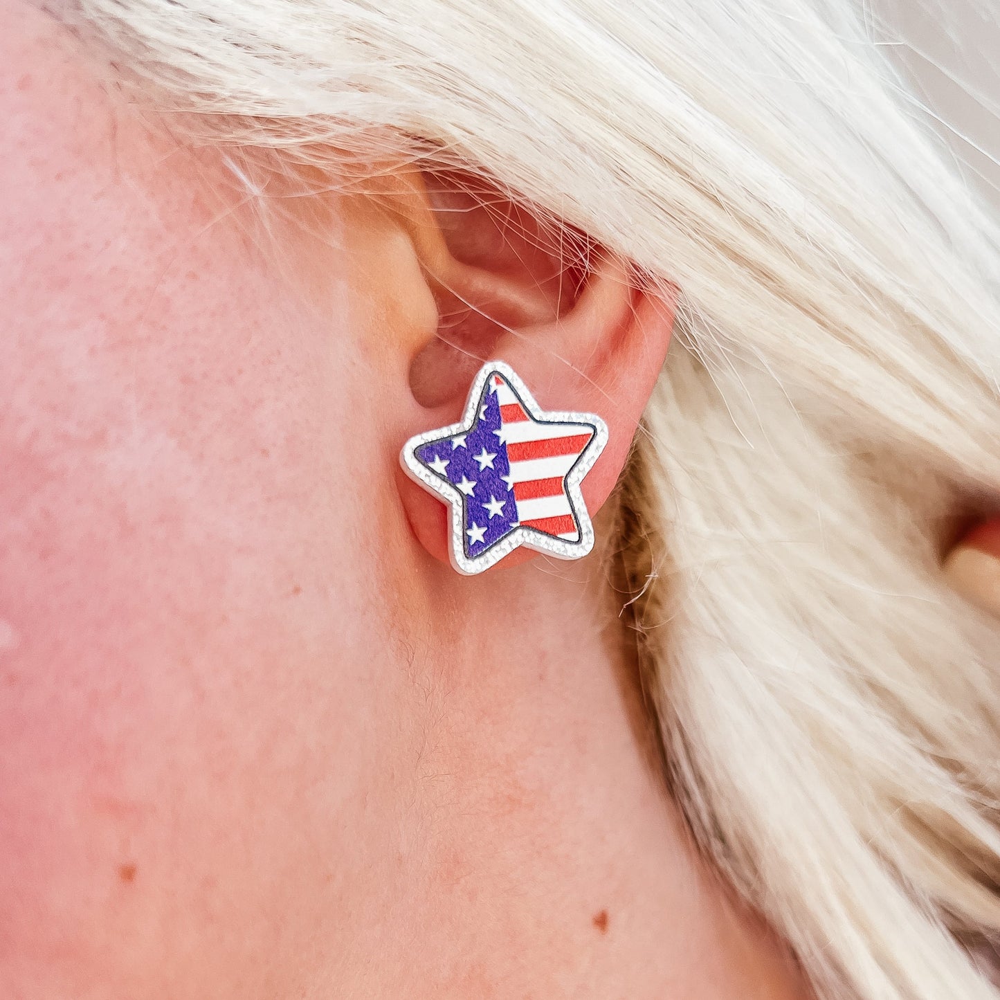 Flag Star 4th of July Glitter Stud Earrings