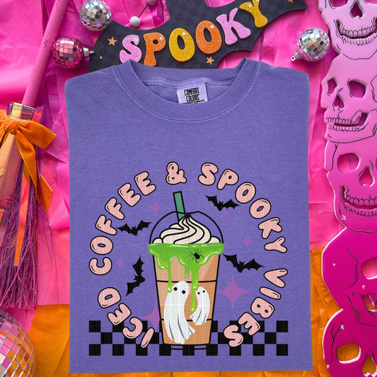 Iced coffee and spooky vibes comfort colors tshirt
