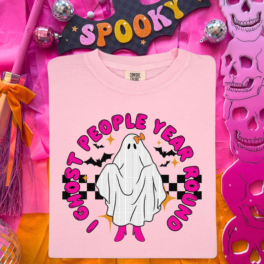 I ghost people year round hot pink letters comfort colors tshirt