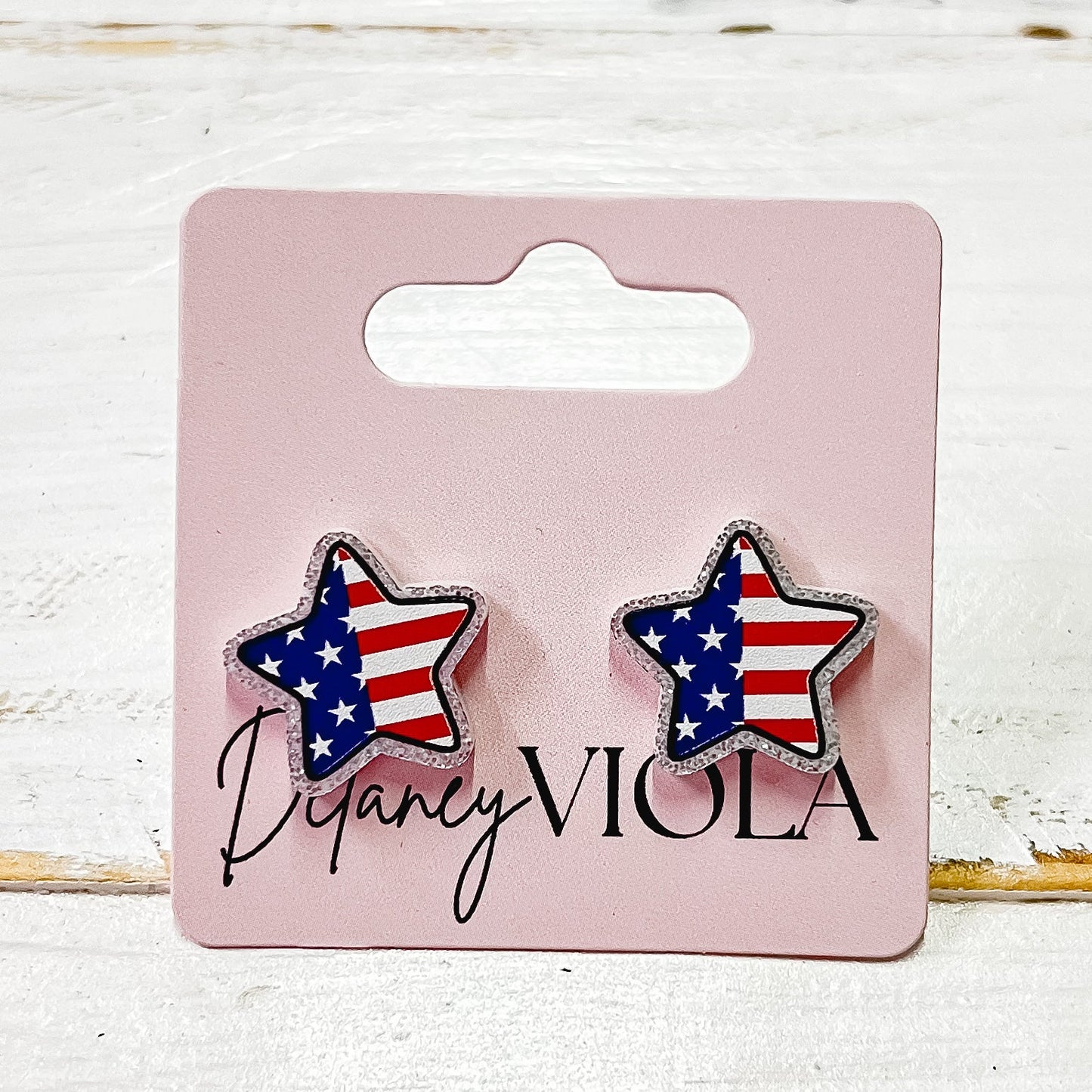 Flag Star 4th of July Glitter Stud Earrings