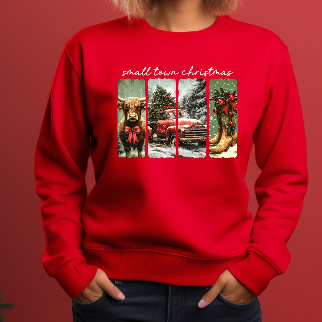 Small Town Christmas Highland Cow Sweatshirt