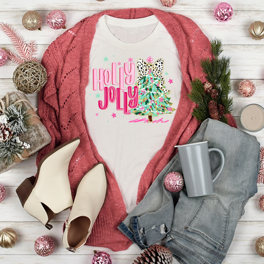 Holly Jolly Tree White Graphic Tee