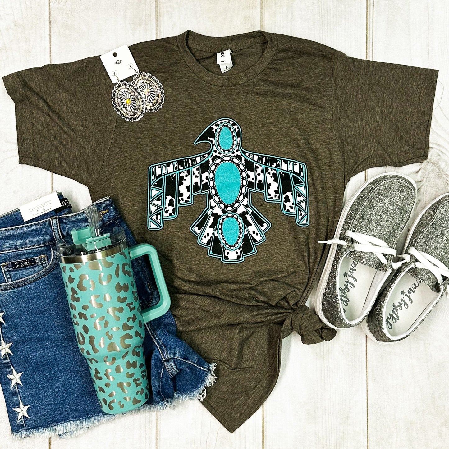 *Cow Turquoise Thunderbird Soft Graphic Tee