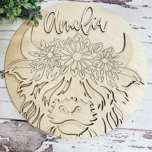 Highland Cow Door Hanger • DIY Sign • Blanks