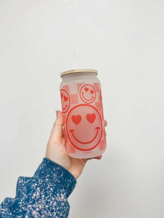 Smiley Check Frosted Glass Cup