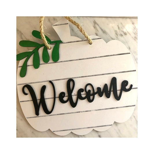 Welcome Pumpkin Wood Door Hanger • Fall Door Hanger •