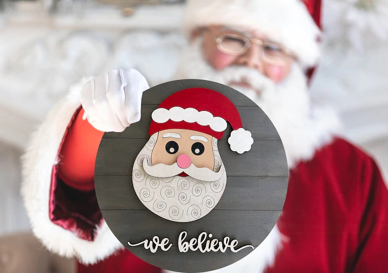 We Believe Round Wood Door Hanger • Christmas Round Door Hanger