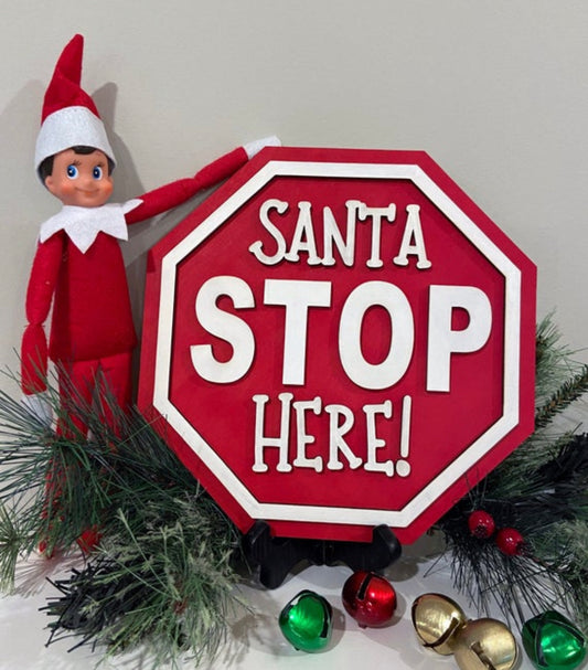 Santa Stop Here Round Wood Door Hanger • Christmas Door Hanger