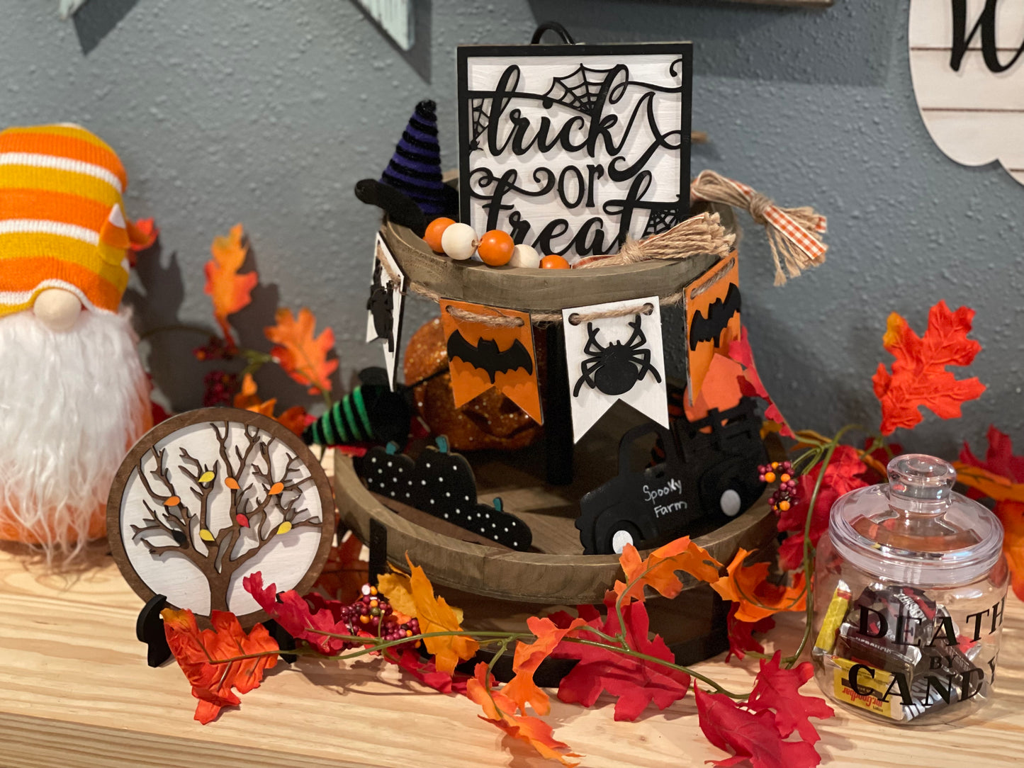Halloween and Thanksgiving Tier Tray Decor * Reversible * Fall Craft Kit * Halloween Craft Kit
