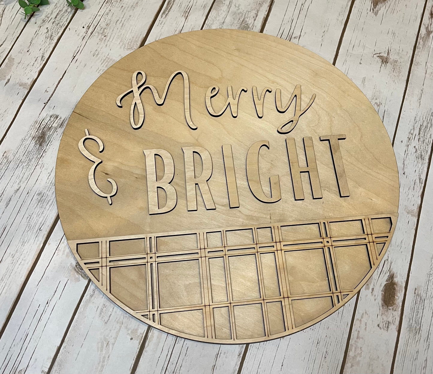 Merry and Bright Plaid Wood Door Hanger • Christmas Round Door Hanger • Christmas Craft Kit