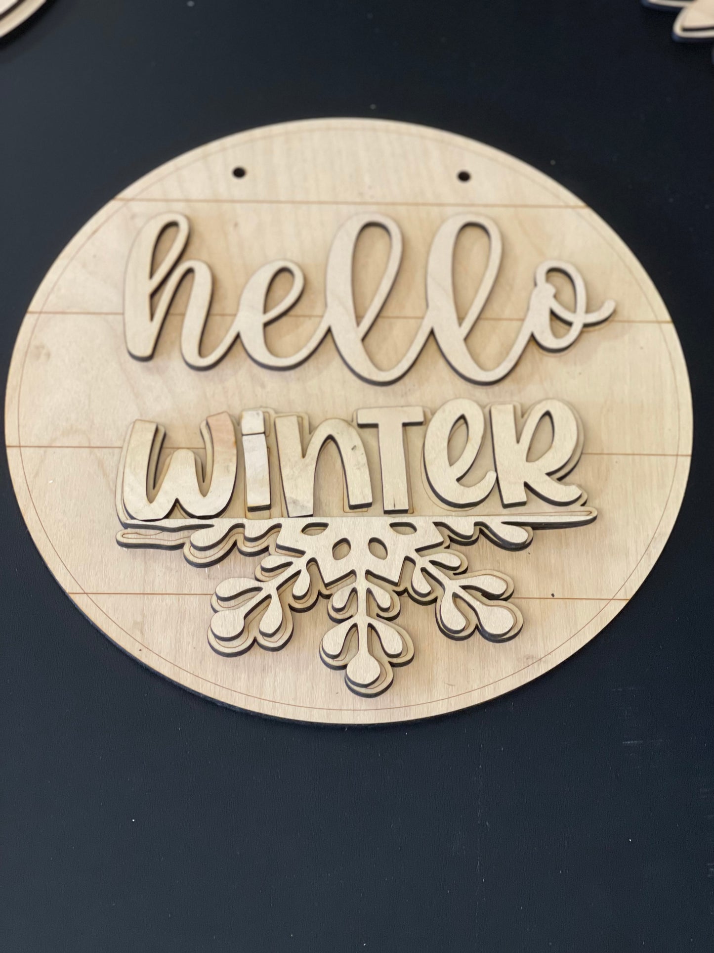 Hello Winter Wood Door Hanger • Round Door Hanger • Winter Craft Kit