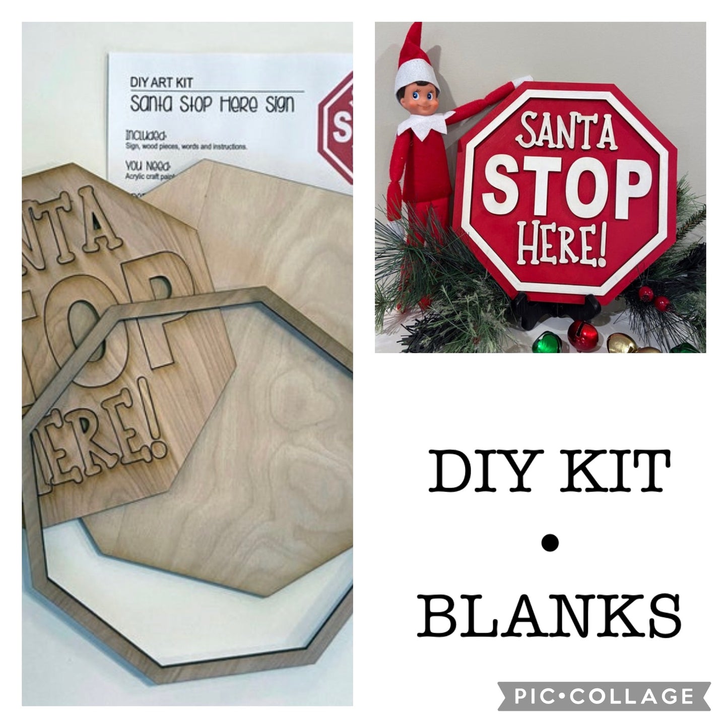 Santa Stop Here Round Wood Door Hanger • Christmas Round Door Hanger • Christmas Craft Kit