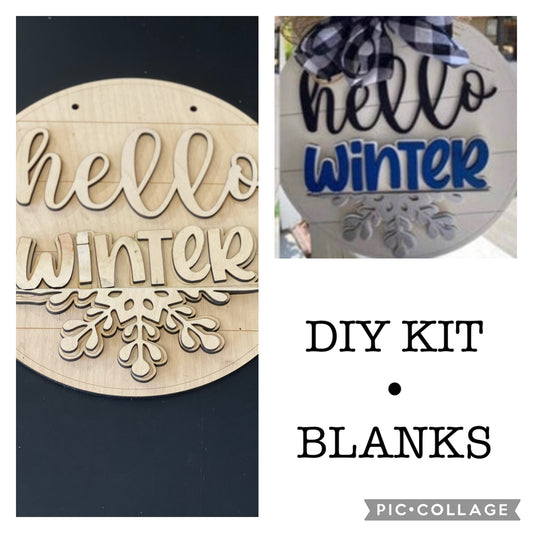 Hello Winter Wood Door Hanger • Round Door Hanger • Winter Craft Kit