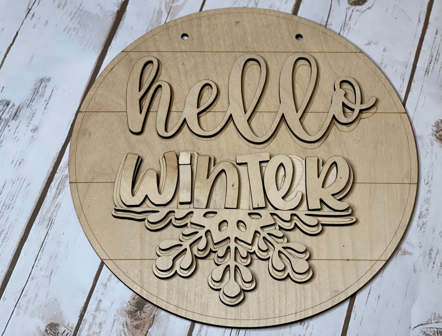 Hello Winter Wood Door Hanger • Round Door Hanger • Winter Craft Kit