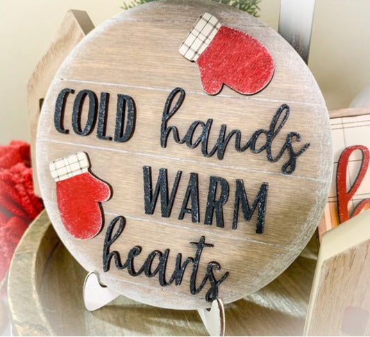 Cold hands warm hearts  Wood Door Hanger • Christmas Round Door Hanger