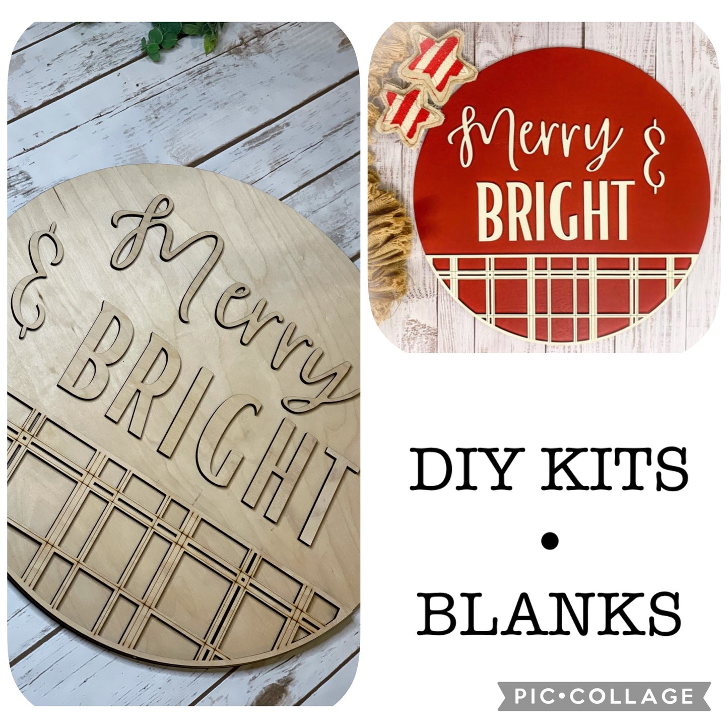 Merry and Bright Plaid Wood Door Hanger • Christmas Round Door Hanger • Christmas Craft Kit