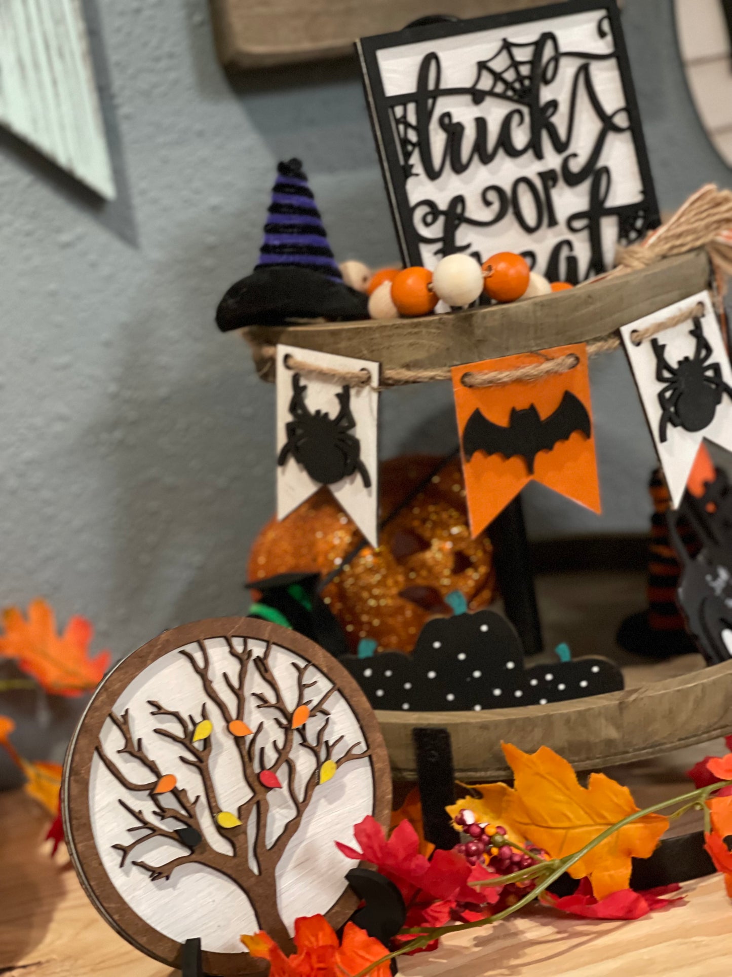 Halloween and Thanksgiving Tier Tray Decor * Reversible * Fall Craft Kit * Halloween Craft Kit