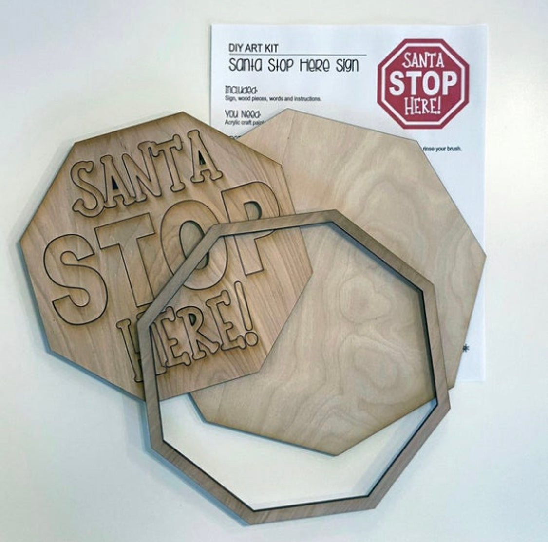 Santa Stop Here Round Wood Door Hanger • Christmas Round Door Hanger • Christmas Craft Kit